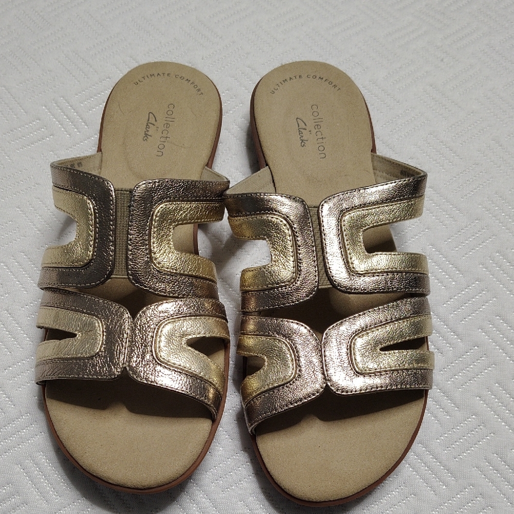 New Clarks Collection Sandals, Metallic Gold Slide Sandals